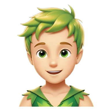 cinematic-realistic-peter-pan-portrait, head tilted dramatically with an exaggeratedly amused expression and sparkling eyes brimming with playful mischief, his iconic outfit rendered in vivid detail with dynamic shadows, soaring through the air accompanied by a glowing Tinker Bell, whose delicate wings leave a trail of shimmering pixie dust across a whimsical sky. sticker