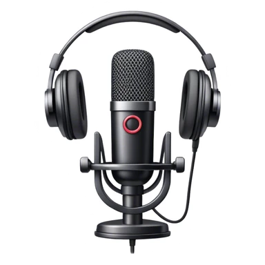 Create an emoji for podcasting. Show a microphone with headphones, symbolizing the recording of a podcast. Use modern, professional colors. Do not include any emojis or smiley faces. Make the background transparent. sticker