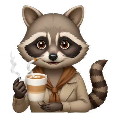 Female raccoon sipping latte and smoking cigarette  sticker