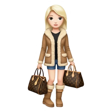 Woman standing with a luxury LV handbag wearing UGG boots.  sticker