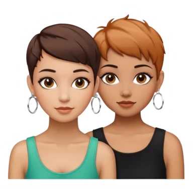 Puerto Rican fair skin straight brown pixie cut hair with hoop earrings make up and my best friend caramel colored pixie cut with jewelry and makeup on her face besties side-by-side wearing black  sticker