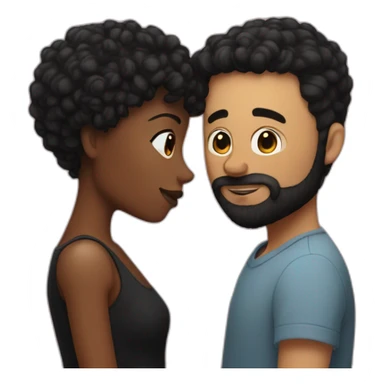 White man with a short  black hair cut fade and a black beard kissing a black woman with long brown curly hair sticker