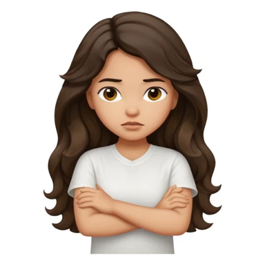 Hispanic light tan girl with long dark wavy hair with arms folded and slightly pouting sticker