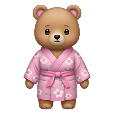 A cute light-brown bear wearing a pastel pink sakura-patterned kimono, normal balanced body ratio.  
Arms crossed with a slight pout, daring “wanna get scolded?” expression.  
Kawaii emoji style, minimalistic clean sticker illustration, white background.
 sticker