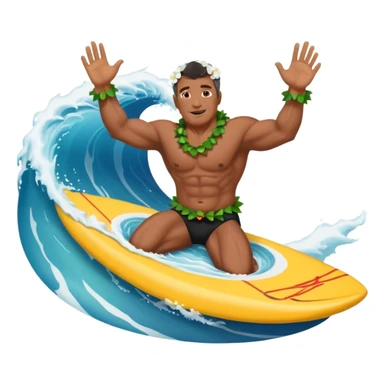 Dark muscular 50 year old man lei riding a big wave sticker