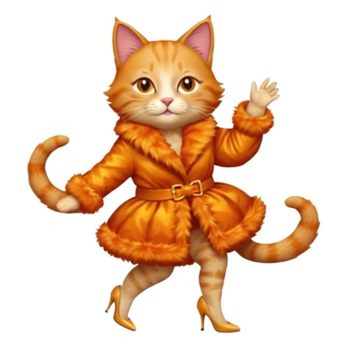 a dancing ginger cat in fur coat and high heels sticker
