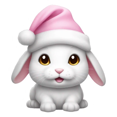 A white little cute bunny wearing a little cute pastel pink Christmas hat sticker