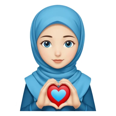 Turkish beautiful finish Konya girl blue eyes with autumn design hijab islamic dress and making heart with hands and with thank you text sticker