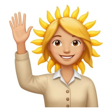 a person waving and saying good morning, sun rising in background, cheerful and friendly sticker