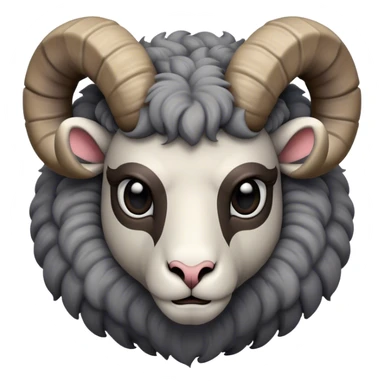 Cinematic Noble Ram Portrait Emoji, Poised and regal, with a sturdy, powerful build and a thick, woolly grey fur adorned with impressively curled horns, deep-set soulful dark eyes, Simplified yet sharp and sophisticated features, highly detailed, glowing with a soft, dignified glow, high shine, intelligent and commanding, stylized with an air of rugged majesty, focused and attentive, soft glowing outline, capturing the essence of a watchful and confident ram, so majestic it feels as though it could charge out of the screen with effortless authority! sticker