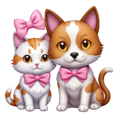 dog and a cat together with a pink bow cute sticker