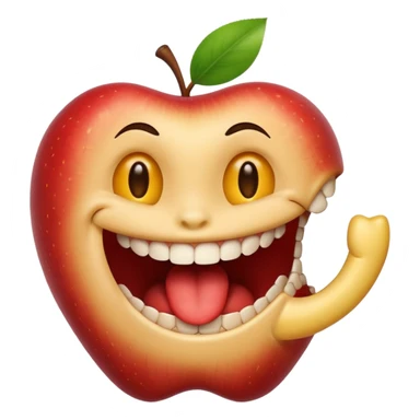 Apple IOS Smiley face with open mouth and teeth biting an arm like a love bite sticker