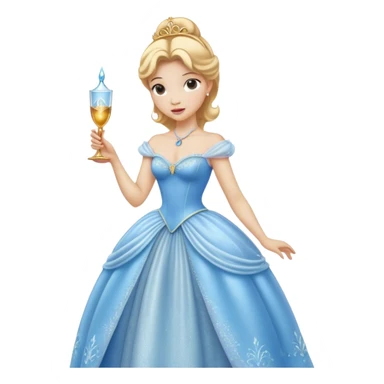 Cinematic Realistic Cinderella Portrait, depicted with lifelike skin texture, subtle rosy undertones, and soft natural lighting that enhances the gentle contours of her face. Her intricately detailed golden blonde hair is elegantly styled in an updo, with delicate wisps framing her face. Her deep, expressive blue eyes radiate warmth and sincerity, reflecting a quiet resilience and grace. She holds a glass slipper gently in one hand, her other hand resting gracefully at her side, emphasizing the timeless beauty of the moment. She is dressed in her iconic ball gown, the fabric shimmering with intricate embroidery and fine translucent layers that catch the light beautifully. The soft sheen of satin gloves adds a magical touch to her graceful pose. The portrait features an enchanting glow with a natural, luminous finish, seamlessly blending realism and fairytale charm to evoke a sense of depth, elegance, and timeless beauty. sticker