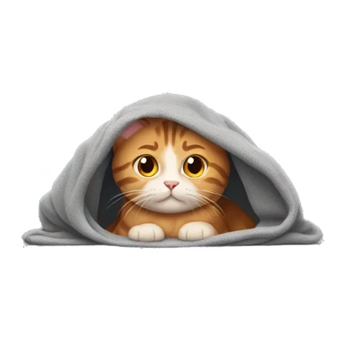 Cozy ginger girl in blanket with gray tabby cat sticker