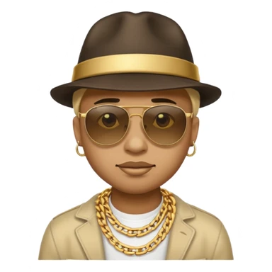 gangster emoji, tough expression, gold chain, sunglasses, hat sticker