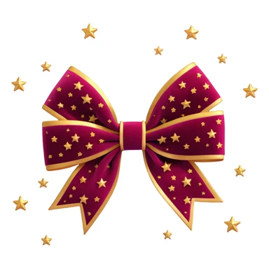 sparkly burgundy bow with gold outline and stars, soft velvet texture sticker