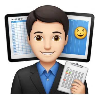 smile male dark short hair auditor with spreadsheet emoji sticker
