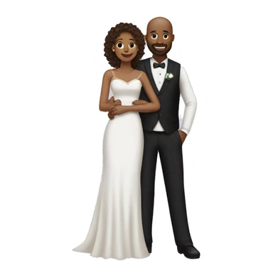 Black bald man with a beard and his wife with long, brown, curly hair on their wedding day sticker