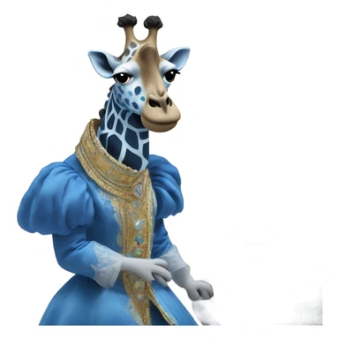A fully blue furred giraffe is singing opera in a large fancy opera embroidered dress sticker