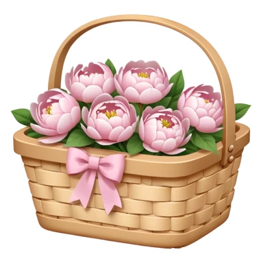White Picnic basket with light pink bow and white peonies inside sticker