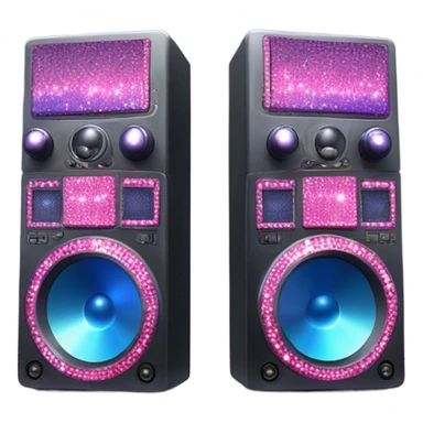 Realistic isolated DJ console speakers with pink,blue,and purple sparkling diamonds and rhinestones on it. sticker