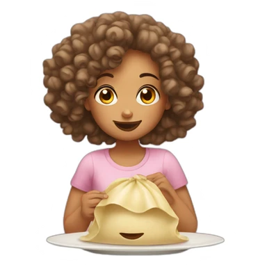 Curly girl eating big dumpling sticker