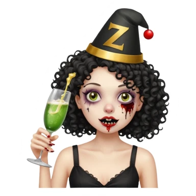 Black side party curly head girl zombie pale skin black crop top no ha sticker