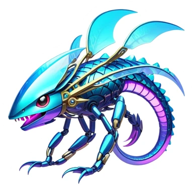  Epic legendary rare glowing mechanical Shiny sparkly transparent bioluminescent luminescent vibrant bright pastel dark exotic iridescent colorful gradients futuristic modern metallic glossy glittery fantasy-cyber-Fakémon-Pokémon-Vernid-creature sticker