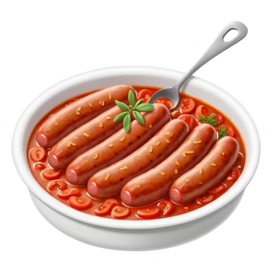 emoji of Rougail saucisse meal. Typical Reunion island meal consisted of Sliced sausage in tomato sauce (strong red color) with thym  sticker