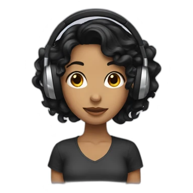 girl with black wavy hair wearing headphones sticker
