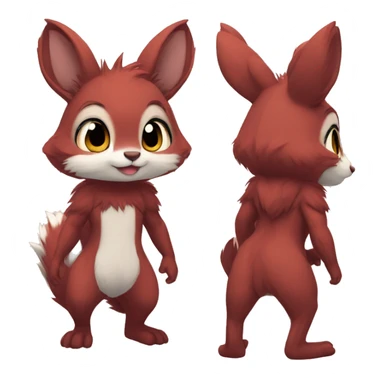 Cute, Chibi, Kemono-style, Anthro, Fur-Sona, Dark-Red, Squirrel-Rabbit-hybrid-Fakémon, full body sticker