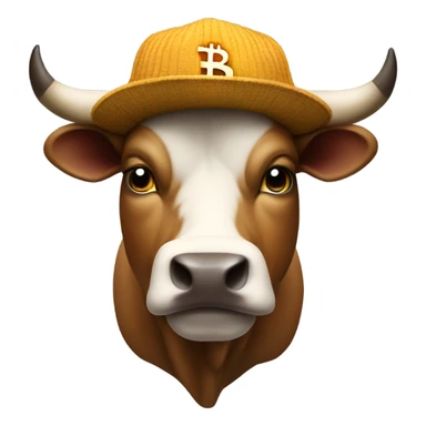Bull ready to charge wearing bitcoin hat sticker