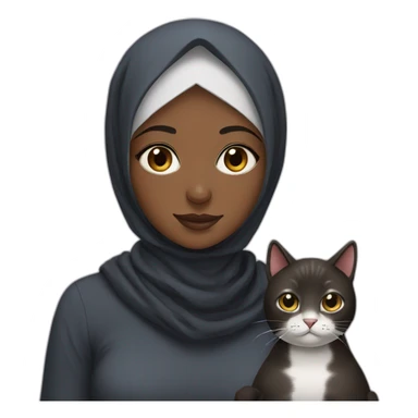 Black hijab girl with a brow hijab and her cat sticker