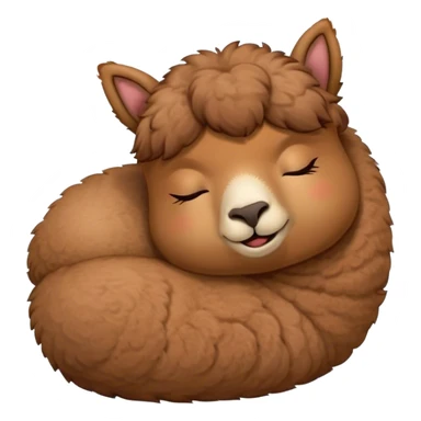 Meme-Worthy Cute Sleeping Brown Alpaca Portrait Emoji, Head resting peacefully with a contented smile, showcasing a delightfully sturdy build and a luxuriously soft brown fleece, eyes shut in a serene nap, Simplified yet hilariously adorable features, highly detailed, glowing with a soft, drowsy light, high shine, relaxed and utterly lovable, stylized with an air of playful laziness, bright and heartwarming, soft glowing outline, capturing the essence of a comically sleepy alpaca, so meme-worthy it feels like it could instantly become the next viral sensation of adorable slumber! sticker