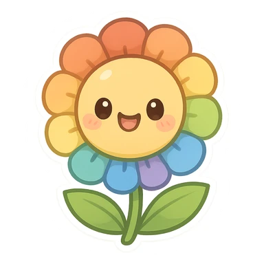 chibi sticker-style rainbow flower, cute and exaggerated sticker