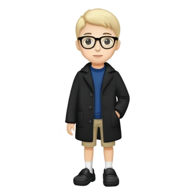 boy with glasses, short height, wearing crocs and a black coat sticker