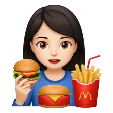 Dark haired girl eating lots of unhealthy food  sticker