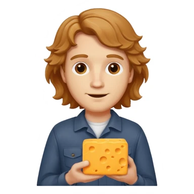 white guy with light brown wavy hair cheddar cheese sticker
