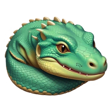 Meme-Worthy cute Sleeping Komodo Dragon Lizard Portrait Emoji, Head resting peacefully with a contented smile, showcasing a rugged, textured form and eyes gently closed in serene slumber, Simplified yet comically adorable features, highly detailed, glowing with a soft, drowsy glow, high shine, relaxed and utterly lovable, stylized with an air of playful laziness, bright and heartwarming, soft glowing outline, capturing the essence of a sleeping ancient guardian that feels destined to become the next viral icon of adorable rest! sticker