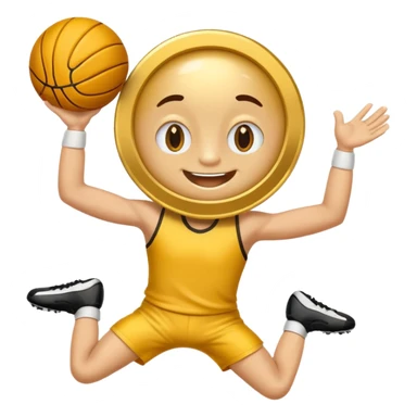 coin mascot with eyes, mouth, arms and legs. playing sports sticker