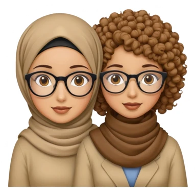 hijabi girl wearing glasses with her curly hair friend  sticker