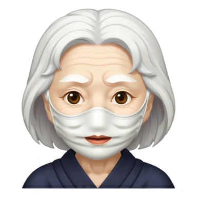 japanese culture white mask old woman with white hair and wrinkles sticker