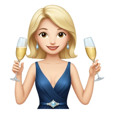 A confident woman in an evening dress raises her champagne glass with a calm, joyful smile. sticker