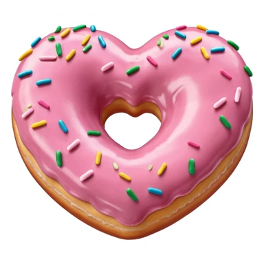 Realistic isolated heart shaped donut with pale pink frosting. sticker