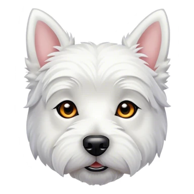 Cinematic Noble West Highland White Terrier Portrait Emoji, Poised and regal, with a compact, sturdy build and a pristine, well-groomed pure white coat, deep-set soulful dark eyes, Simplified yet sharp and sophisticated features, highly detailed, glowing with a soft, dignified glow, high shine, intelligent and loyal, stylized with an air of confidence, focused and attentive, soft glowing outline, capturing the essence of a watchful and determined companion, so majestic it feels as though it could trot out of the screen with effortless authority! sticker