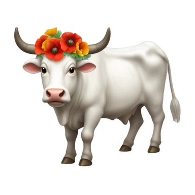 White divine ox with multicolor poppies on horns sticker