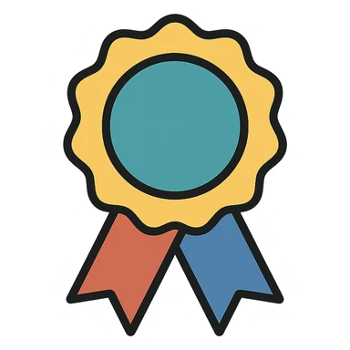 vector icon of a guarantee seal with gold and colorful elements, elegant and minimalist flat design, isolated on white background, award badge style, 2D flat vector, trending icon look, soft shadows, no text, perfect for commercial use, icon style, variation 3 sticker