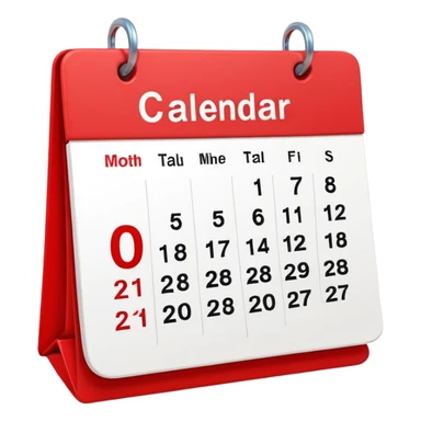 minimalistic Apple-style emoji icon of a calendar in 3D perspective, single date number centered, no text or month name, soft shadows, realistic glossy material, subtle depth, high-resolution, modern flat 3D design sticker