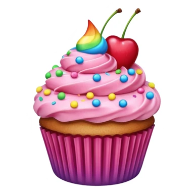 Cupcake with pink icing rainbow sprinkles and a cherry on top sticker