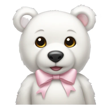 White teddy bear with light pink bow on the ear sticker